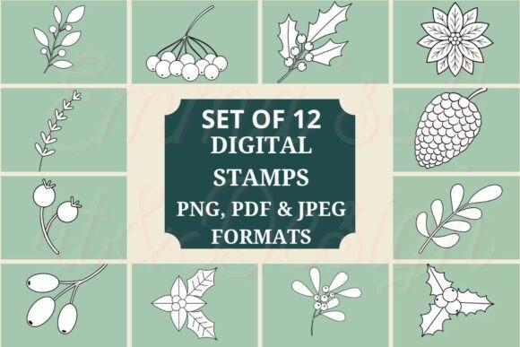 Download 12 Christmas Foliage Digital Stamps - Premium Resources