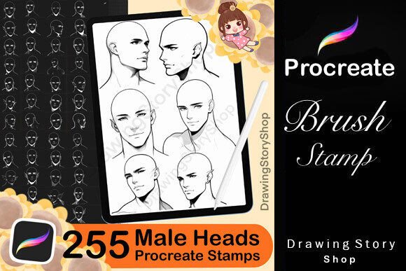 Download 255 Base Procreate Male Head Stamps - Premium Resources