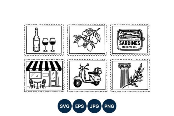 Download Black and White Line Art Food and Travel - Premium Resources